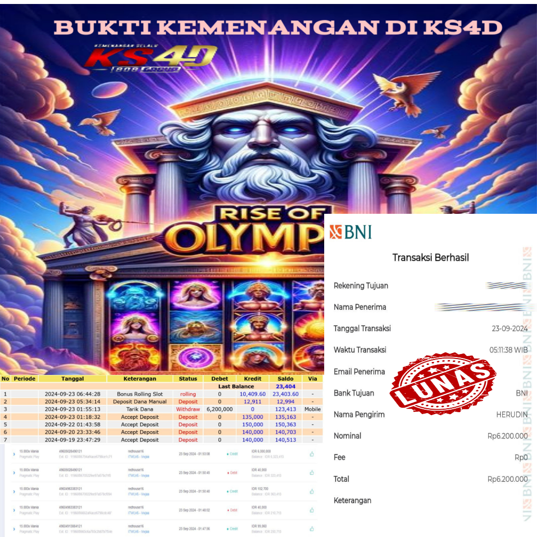 BUKTI KEMENANGAN PERMAINAN SLOT GATES OF OLYMPUS 23 SEPTEMBER 2024